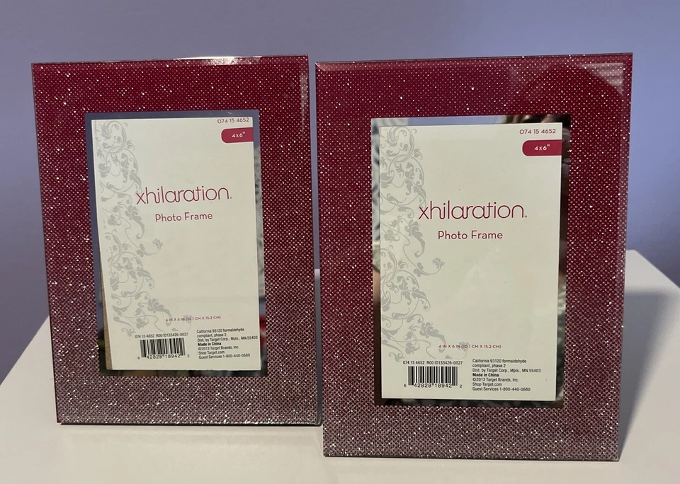 Par de marcos de fotos de vidrio brillante rosa fucsia plateado 4" x 6" para fotos Foto 1 de 4