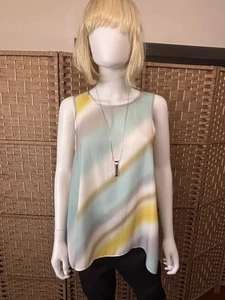 Studio-W Sleeveless Aqua/Yellow/Grey/White Striped Tunic Top. Size 10. - Picture 1 of 13