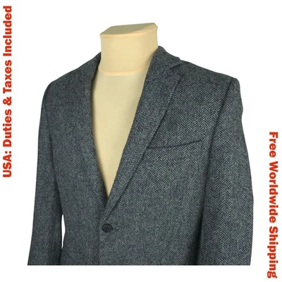 H&M Moon Tweed Mens Gray Wool Herringbone Blazer Jacket Size EU 48 / US 38R (S) - Image 1 of 4