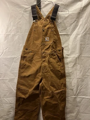Carhartt Bib Overalls 青少年尺寸 12 棕色双膝女式 XS — 第 1/4 张图片