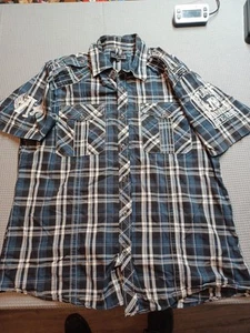 Women's Shirt Affliction Plaid Button Down Embroidered Size XL - Picture 1 of 9