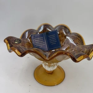 Large Murano STYLE Art Glass White Cristal Hand Made Ruffled Pedestal Dish Italy - Picture 1 of 14