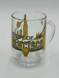 UNIVERSITY OF SAN FRANCISCO Glass Stein Mug 18 oz Vintage 1990 Dons Green/Yellow - Picture 1 of 7