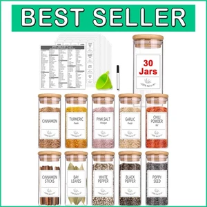 Elegant 30-Pc Spice Jar Set with Bamboo Lids - Airtight and Dishwasher Safe - Picture 1 of 8