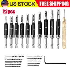 22pcs Self Centering Drill Bit Set 5/64" - 1/4" Door Hinge Drill Bit High Speed - Picture 1 of 9