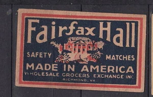 Altes Streichholzetikett USA Fairfax Hall  - Bild 1 von 1