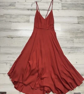 Lulu's Womens Small Orange Midi Dress Sundress Casual Summer Lace Up - Picture 1 of 8