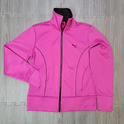 Puma Womans Running Jacket Size Medium Pink Full Zip Sweatshirt Mock Neck 824602 • 17.95€