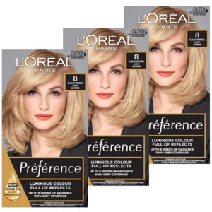 3x L'Oreal Paris Preference Permanent Hair Colour 8 California Light Blonde - Picture 1 of 7