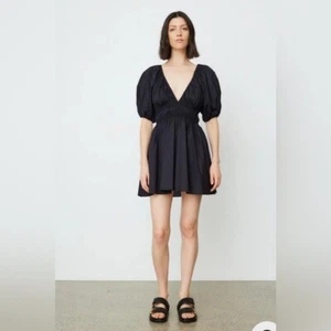 Matteau shirred black plunge mini dress sz 2 - Picture 1 of 9