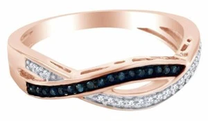 0.10Ct Blue & White Genuine Diamond Twist Band Ring 14K Rose Gold Plated - Picture 1 of 23