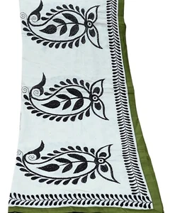 Vintage White Dupatta Long Stole Pure Cotton Hand Embroidered Kantha Scarves - Picture 1 of 19