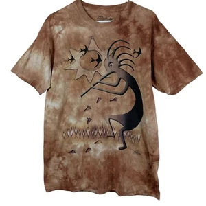 The Mountain Kokopelli Tie-Dye T-Shirt L Brown 2004 Y2K Fertility Music Spirit - Picture 1 of 6