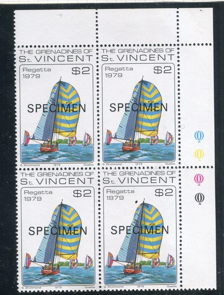 ST. VINCENT; 1979 edición temprana de vela fina como nueva MNH ESPÉCIMEN BLOQUE de esquina de 4 Foto 1 de 1