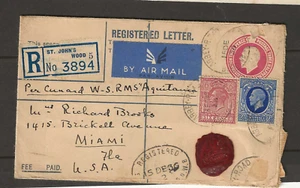Great Britain 1936 Uprated Postal Stationary Cover, Registered Airmail to US - Imagen 1 de 2