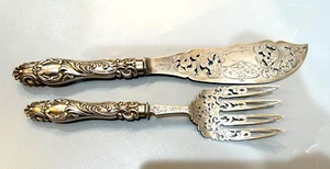 Vintage komplett Sterlingsilber Fisch Servieren 10,5 Zoll Gabel 13,25 Zoll Messer England 318gr - Bild 1 von 7