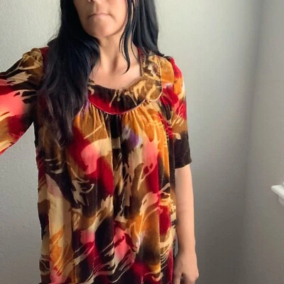 Винтажный 70-х Funky прерии платье хиппи макси платье со сборками цветочный бархат - Изображение 1 из 4