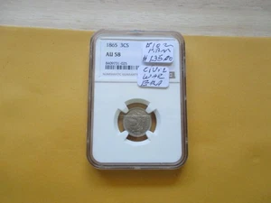 1865 3-CENT NICKEL NGC AU 58 (CIVIL WAR ERA) - Picture 1 of 5