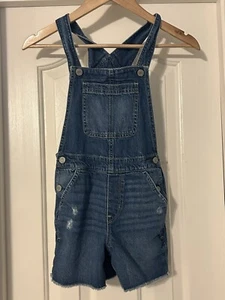 GAP Kids Girls Blue Overall Shorts LARGE SIZE 10 Denim Silver Buttons - Picture 1 of 4