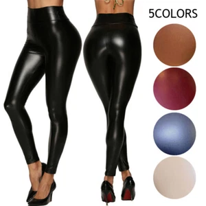 Black Faux PU Leather Skinny Pants Trousers Push Up Butt Lift Stretch Leggings S - Picture 1 of 17