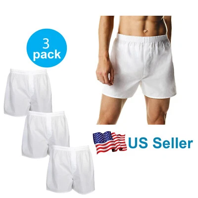 4-12 PACK Men's White Boxer Shorts W/ Comfortable Flex Waistband Cotton Blend - Image 1 of 4