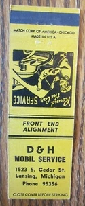 D&H Gasolinera Móvil Años 40 Matchbook Matchcover: Lansing, Michigan -E15 - Imagen 1 de 2