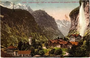 Postal CPA Lauterbrunnen con Staubbach y Jungfrau SUIZA (704471) - Imagen 1 de 2