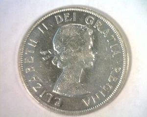 1956 CANADIAN SILVER DOLLAR ELIZABETH II ABOUT UNCIRCULATED AU NICE ORIGINAL - Picture 1 of 2