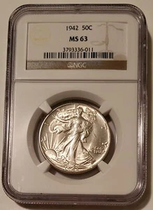 Mezzo dollaro 1942 Walking Liberty MS63 NGC rv toned - Foto 1 di 4