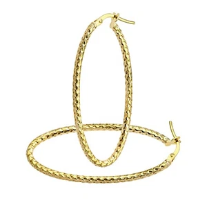 9ct Yellow Gold Hoop Earrings 4cm Long Diamond Cut Finish by Citerna - Picture 1 of 5