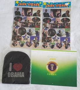 40 pegatinas láser de la campaña de Obama 2 paquetes 2009 calendario I corazón Obama gorro sombrero - Imagen 1 de 10