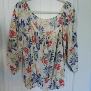 Denim & Supply Ralph Lauren RL Boho Peasant Top Floral Tassel Size Medium - Picture 1 of 9