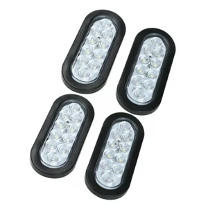 4PC 6" 10LED White Stop Turn Tail Lights Reverse Lights Oval Trailer Tail Lights - Picture 1 of 12