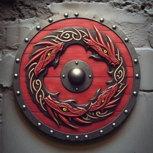 30cm Metal Wall Plaque Medieval Shield Dragon Head Spiral Viking Battle Sign Art - Picture 1 of 6