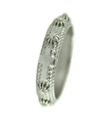 Anello rosario in argento rodiato lavorazione filigrana sarda con croce e grani - Immagine 1 di 3