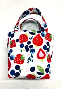 Mini bolso de mano/bolso de regalo forrado de tela hecho a mano estampado de fresas bayas blancas - Imagen 1 de 6