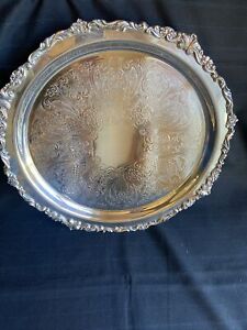 Vintage Sheridan Silver Plate Ornate Round Plated 3 Footed Platter Tray 14 inch