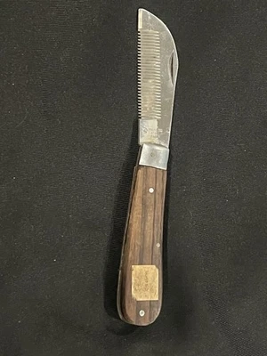 Cuchillo de poda de bonsái plegable vintage de Japón con mango de madera de borde dentado Foto 1 de 4
