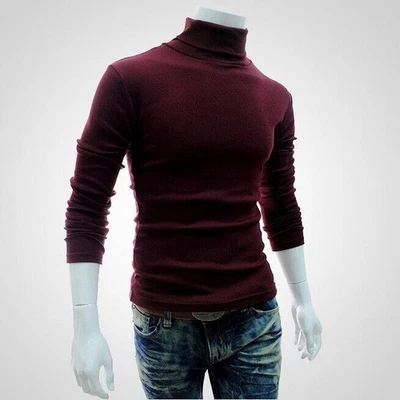 Suéter de manga suéter cuello alto liso suéter para hombre camiseta cuello alto top largo Foto 1 de 4