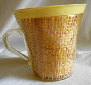 Vintage Yellow Melamine Raffia / Rattan / Wicker Weave Mug Mid-Century  - Picture 1 of 4