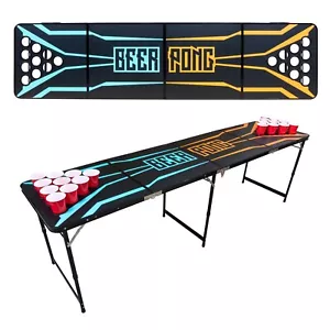 BEER PONG TABLE Tron Style With Cup Holders 8ft | Portable Drinking Party Game - Picture 1 of 6