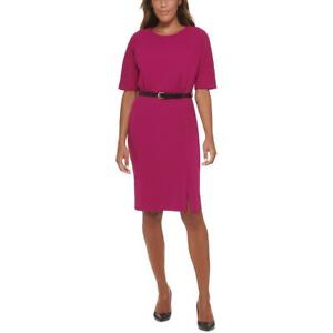 Calvin Klein Womens Purple Knit Short Sleeves Office Sheath Dress 8 BHFO 8993