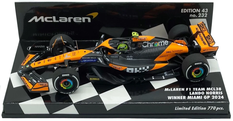 Minichamps McLaren MCL38 Winner Miami GP 2024 - Lando Norris 1/43 Scale - Image 1 of 4