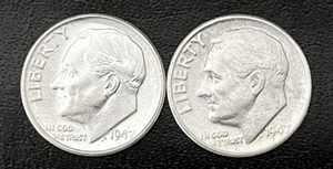 1947 P&D 10c SILVER Roosevelt Dimes AU & XF. FREE SHIPPING (R002) - Picture 1 of 2