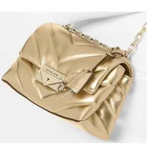 Michael Kors Metallic Gold Cece gestepptes Lederschloss Goldkette Umhängetasche EUC - Bild 1 von 12