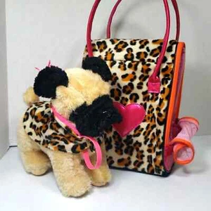 Peluche Pucci Pets Pug con portador de leopardo Battat animal de peluche - Imagen 1 de 8