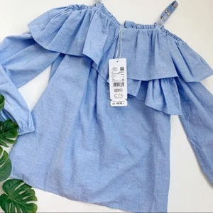 $425 Escada Sport Nambreeza Off Shoulder Linen Top Blue - Picture 1 of 6