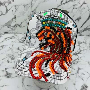 Rebel Spirit Lion King White | Black | Aqua | Orange | Red Rhinestone Trucker Ha - Picture 1 of 7