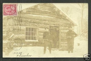 Quebec rppc Men Guns Hunters Hut QC Canada stamp 1901 - Picture 1 of 1