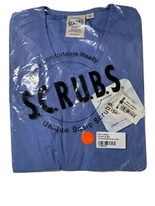 Scrub Top S.C.R.U.B.S. Extra Small Ceil Blue Scoop Neck Nurse RN Tech Medical - Picture 1 of 4